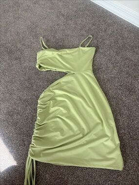 Green Cutout Ruched Slip Dress